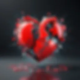 A heart symbol breaking into pieces, representing emotional pain