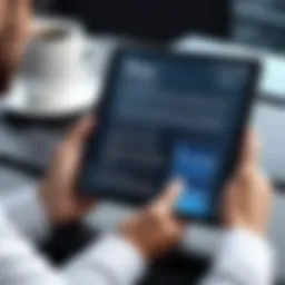 A close-up of a person reading technology news on a tablet