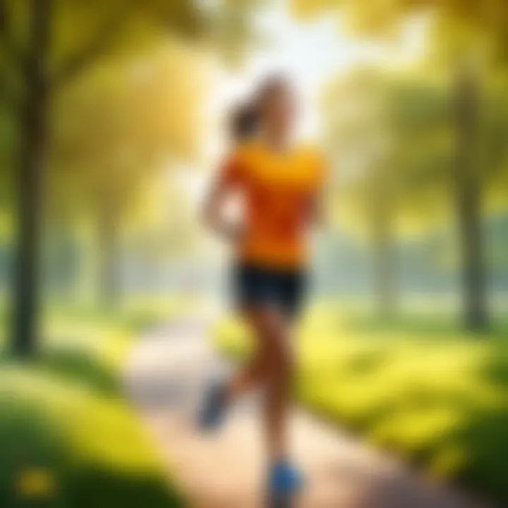 An individual jogging in a serene park environment