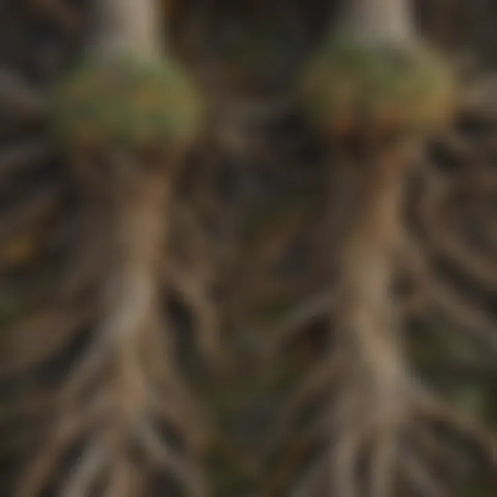 An intricate web illustrating the interconnectedness of fungi and tree roots
