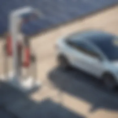 Tesla car charging at a solar station