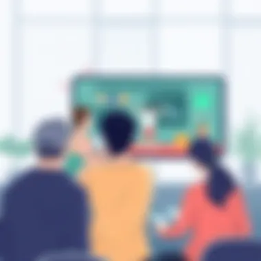 Community Engagement in Fitness Group of individuals engaging in a virtual fitness class via an app