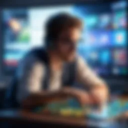 A gamer deeply focused on a complex puzzle game.