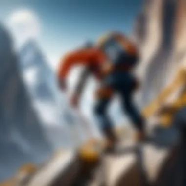 Overcoming Obstacles A resilient mountain climber reaching a peak