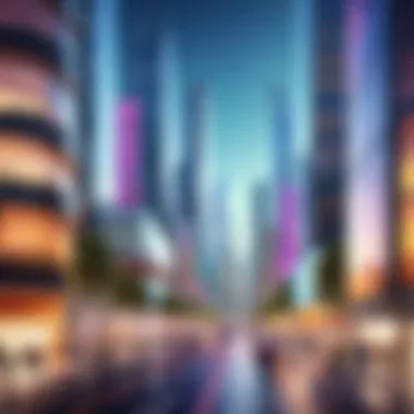 Innovative Urban Architecture A vibrant cityscape showcasing innovative architecture.