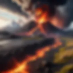 Catastrophic volcanic eruption engulfing a landscape