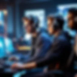 A group of diverse gamers engaged in an intense multiplayer session
