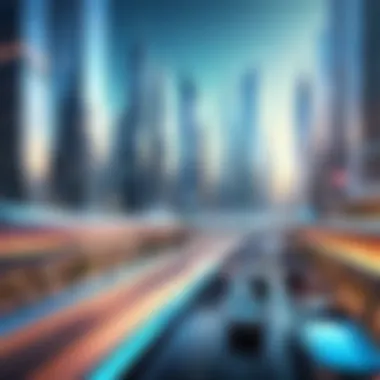 A futuristic cityscape representing emerging technologies