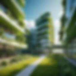 Futuristic architectural design featuring green spaces