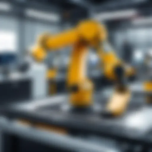 An advanced robotic arm performing precision tasks in a factory setting, symbolizing automation in manufacturing.