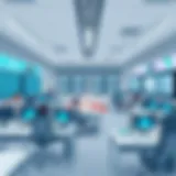 A futuristic classroom equipped with advanced technology