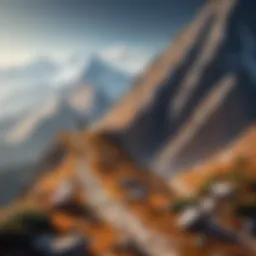 A solitary figure navigating a steep mountain path, symbolizing resilience in adversity.