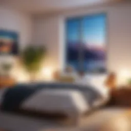 A peaceful bedroom setting with soft lighting to promote relaxation.