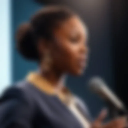 A powerful moment of an African American speaker addressing an audience.