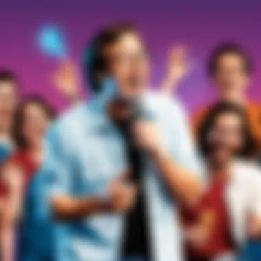 The Essence of Stand-Up Comedy A vibrant depiction of a stand-up comedy show, capturing the audience's laughter