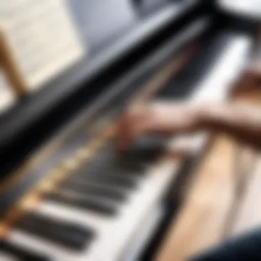 An adult practicing piano with concentration