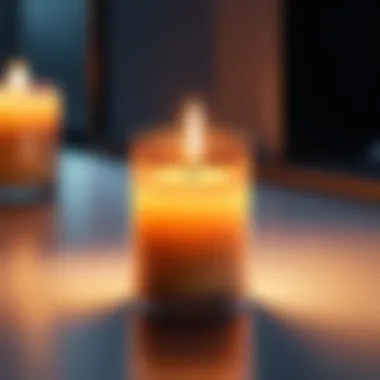 A close-up of a candle burning softly in a quiet room