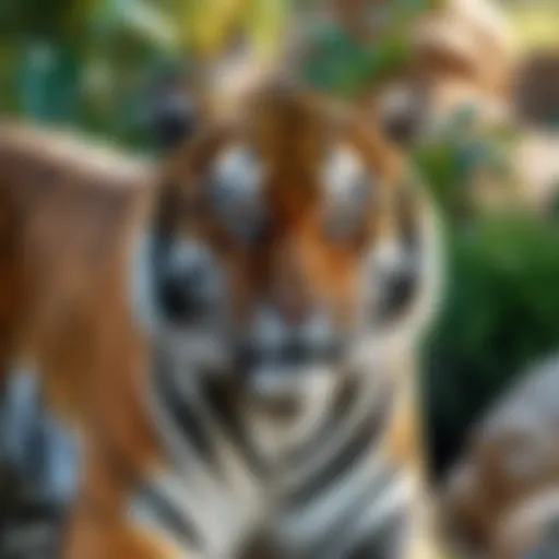 A majestic tiger in a naturalistic habitat enclosure.