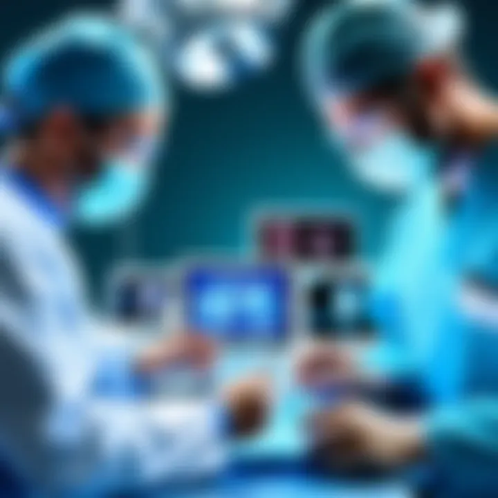 Surgeons collaborating with technology