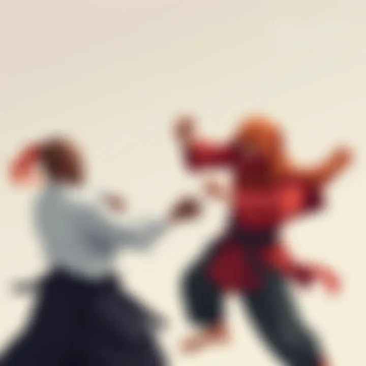 Dynamic Flow of Silat Sparring Silat warriors engaging in a dynamic sparring session