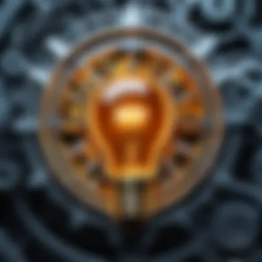 A light bulb surrounded by gears, representing ideas in motion