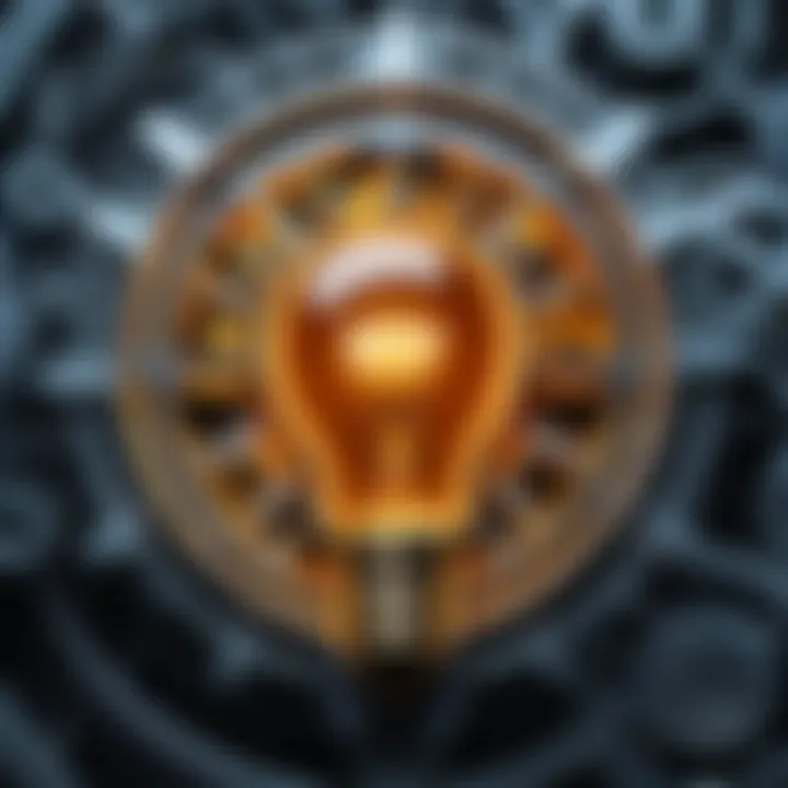 A light bulb surrounded by gears, representing ideas in motion