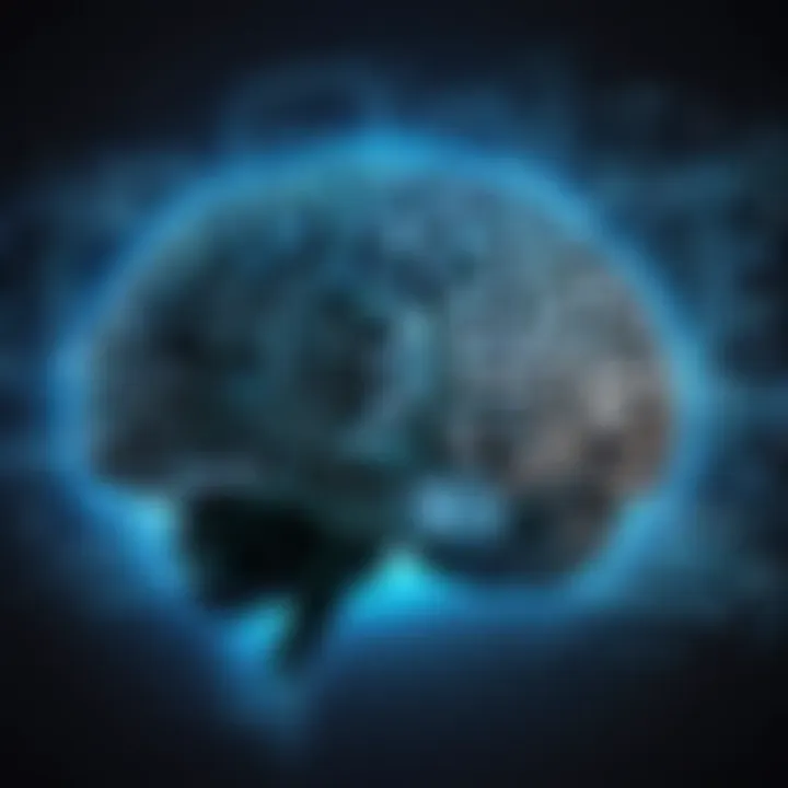 A brain illuminated with coding symbols