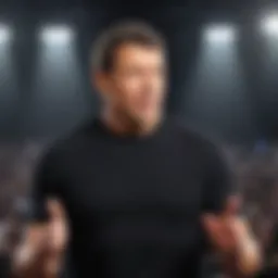 Dynamic speaker on stage with audience in awe