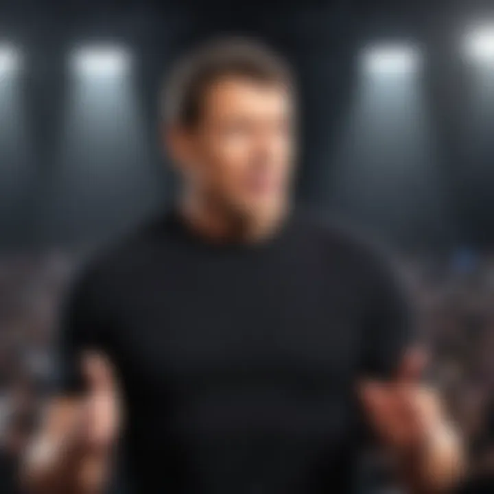 Dynamic speaker on stage with audience in awe