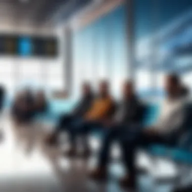 Passengers Affected by Flight Delays Passenger waiting area at a busy airport