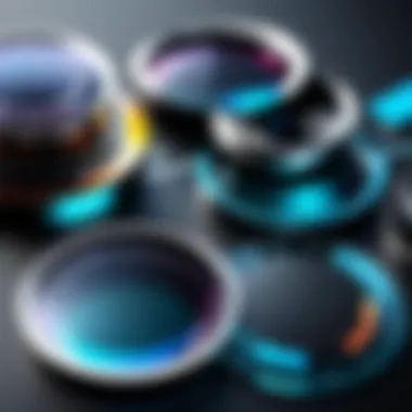 A close-up view of various measuring lenses showcasing their diverse shapes and sizes.