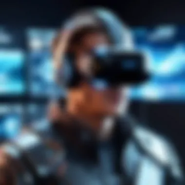 Future Trends in Gaming Technology A futuristic depiction of virtual reality gaming, illustrating the potential future trends in technology and entertainment.