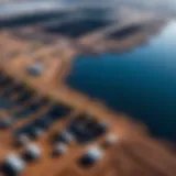 Aerial view of oil sands extraction site showcasing extensive operations and machinery.