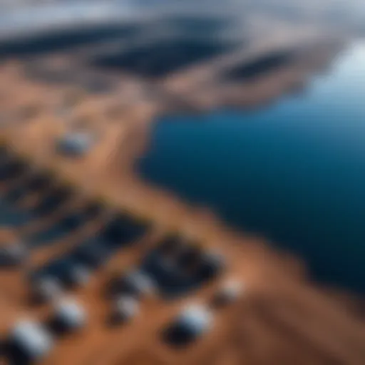 Aerial view of oil sands extraction site showcasing extensive operations and machinery.