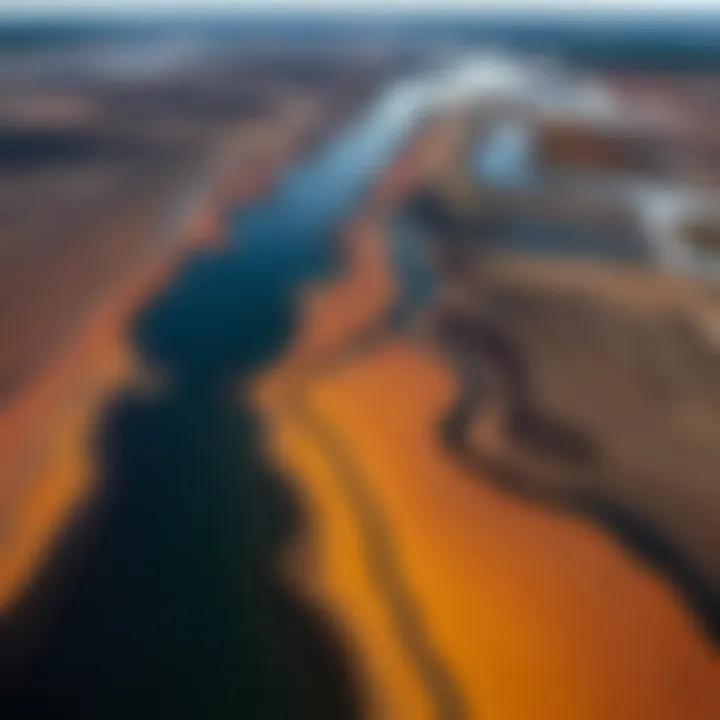 Contrasting imagery of a natural landscape vs. oil sands development, highlighting environmental impact.