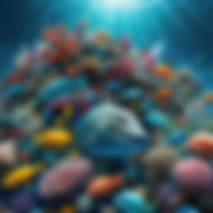 Illustration of marine life affected by plastic waste in the ocean.