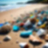 A close-up view of plastic debris on a beach, highlighting the impact of pollution.