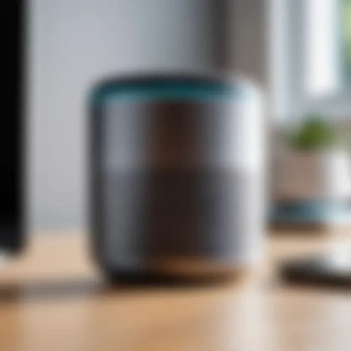 A close-up of a smart speaker responding to a voice command