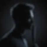 Eloquence Illuminated Silhouette of a person speaking in front of a glowing microphone