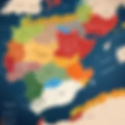 A strategic map showcasing the conflict zones and territories in War and Peace.