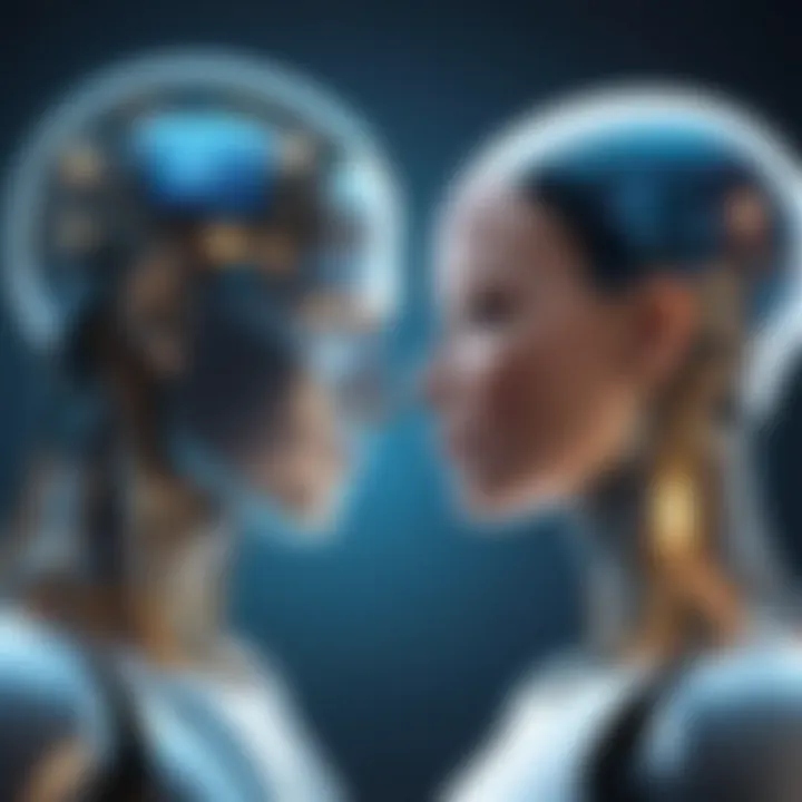 A conceptual image showcasing collaboration between AI and humanity