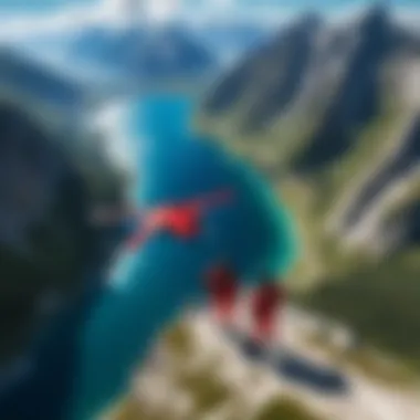 A group of wingsuit pilots planning a jump at a scenic location