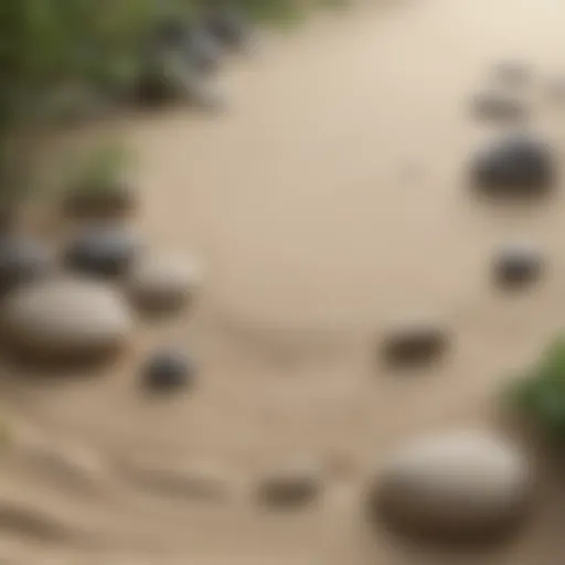 Zen garden with raked sand and stones